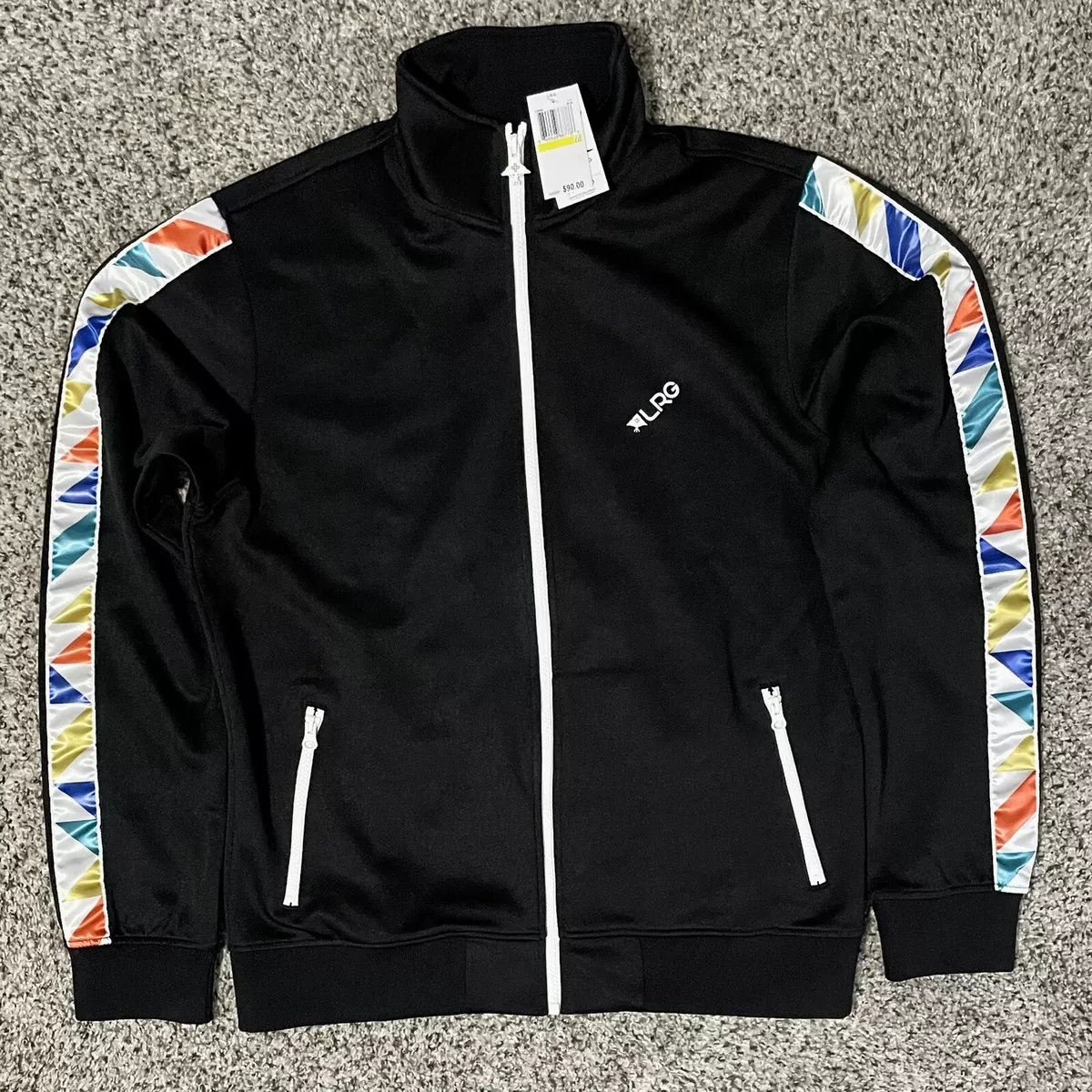 NWT LRG Jacket Men M Black Geometric pattern Lifted Research Group Track Zip
