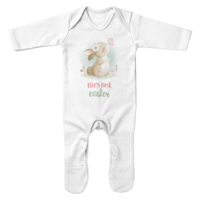 Personalisierter Mädchen erste Ostern Strampler individuell Frühling Hase Schlafanzug Baby