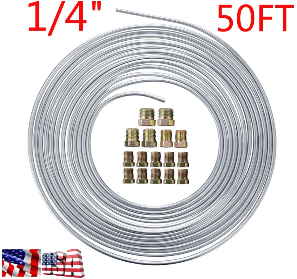 2X Kit de tubería de línea de freno de zinc de acero 3/16" 1/4" OD 50 PIES rollos de bobina con accesorio Foto 3 de 4