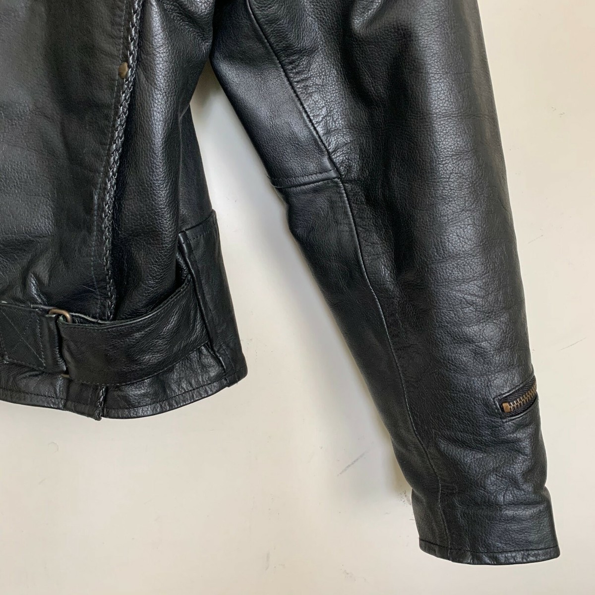 Leather Works Moto Jacket Black Leather Collared Zip/Snaps Zip Out