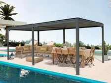 Domi Outdoor 10X20FT Gray Louvered Pergola w/Adjustable Roof, Aluminum Frame