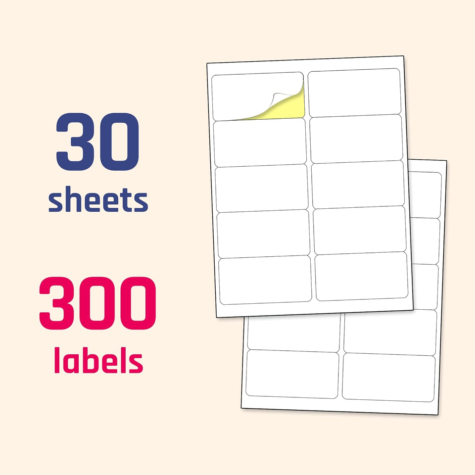 (2" X 4") 30 Sheets, Printable White Sticker Labels, Laser/Inkjet