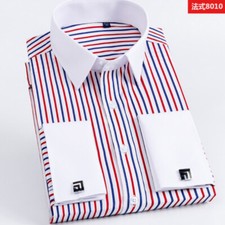 The White Collar Mens Long Sleeves Shirts Formal slim French Cuff Dress Shirts