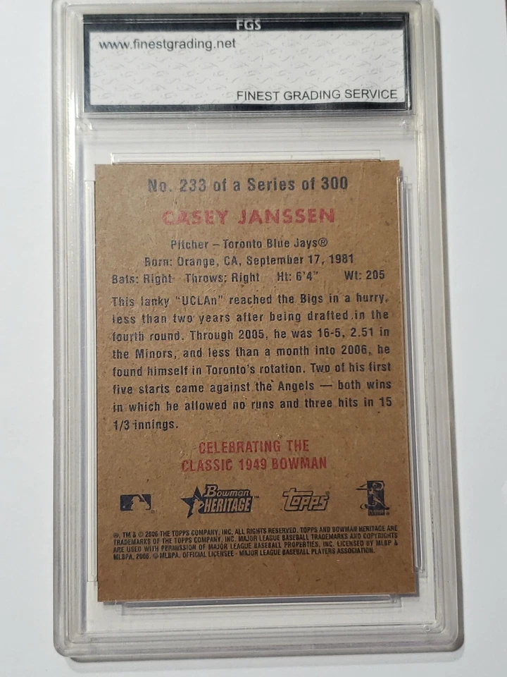 2006 Bowman Heritage #233 Casey Janssen Rookie Toronto Blue Jays GRADED FGS 10 - Image 3 of 3
