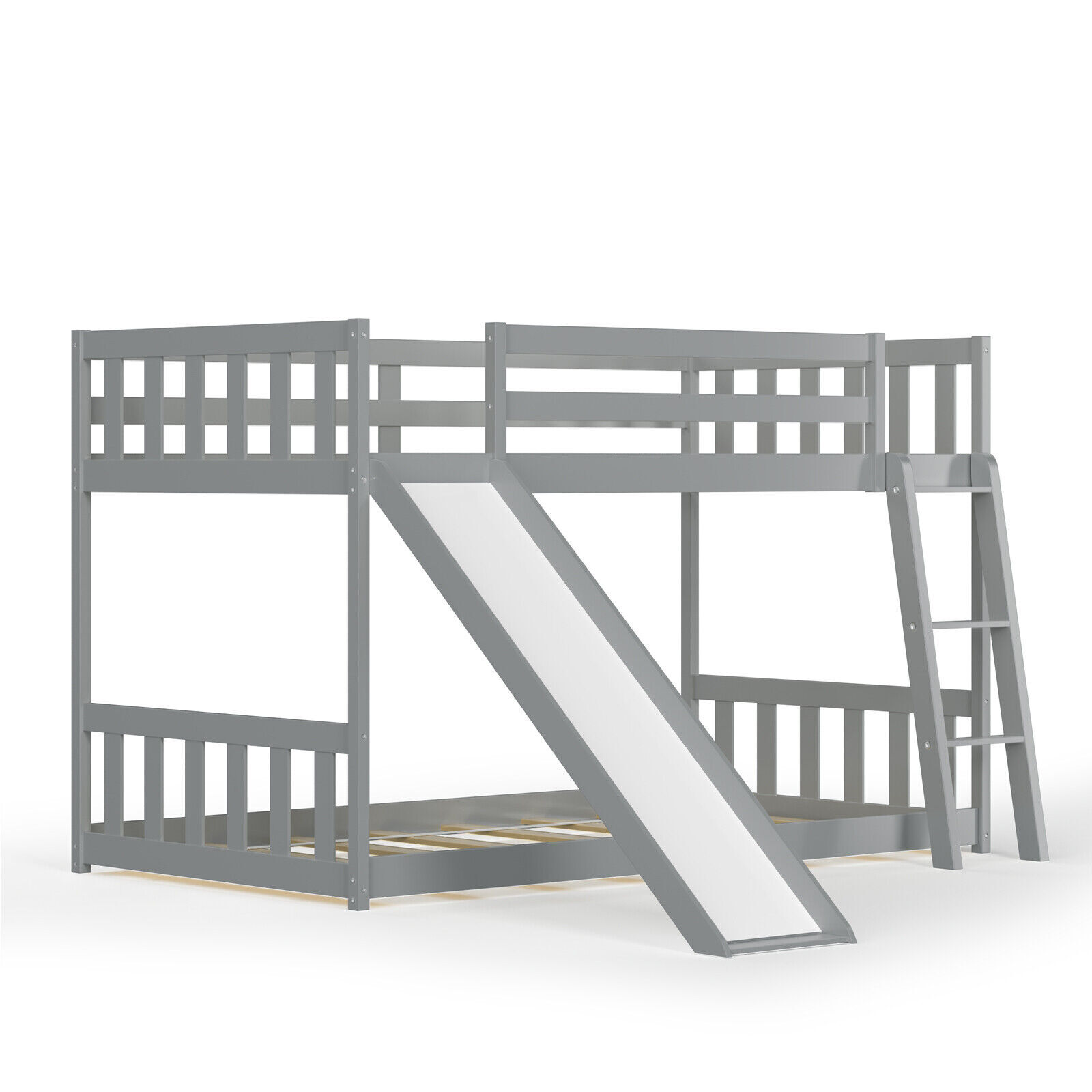 Costway Twin Over Twin Bunk Bed with Slide Ladder - Gray (HU10053GY ...