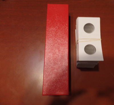 100 2x2 Cardboard Quarter Mylar Coin Holders Flips 1 Red 2x2x9 Storage Box 