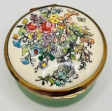 BILSTON & BATTERSEA HALCYON DAYS ENGLAND LARGER TRINKET BOX FLORAL BUTTERFLY
