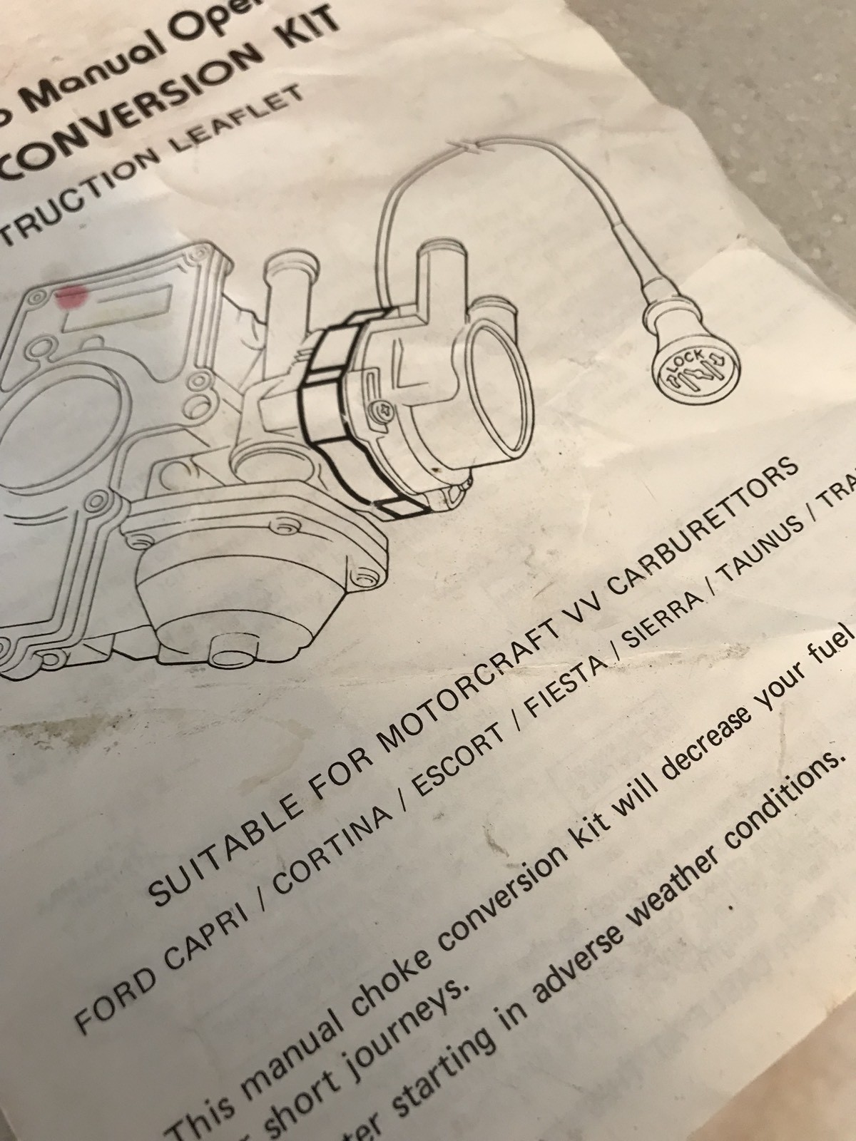 Manual Choke Conversion Kit MAC100 Ford Capri 79- ESCORT 80- TRANSIT 79  P100 for sale online | eBay