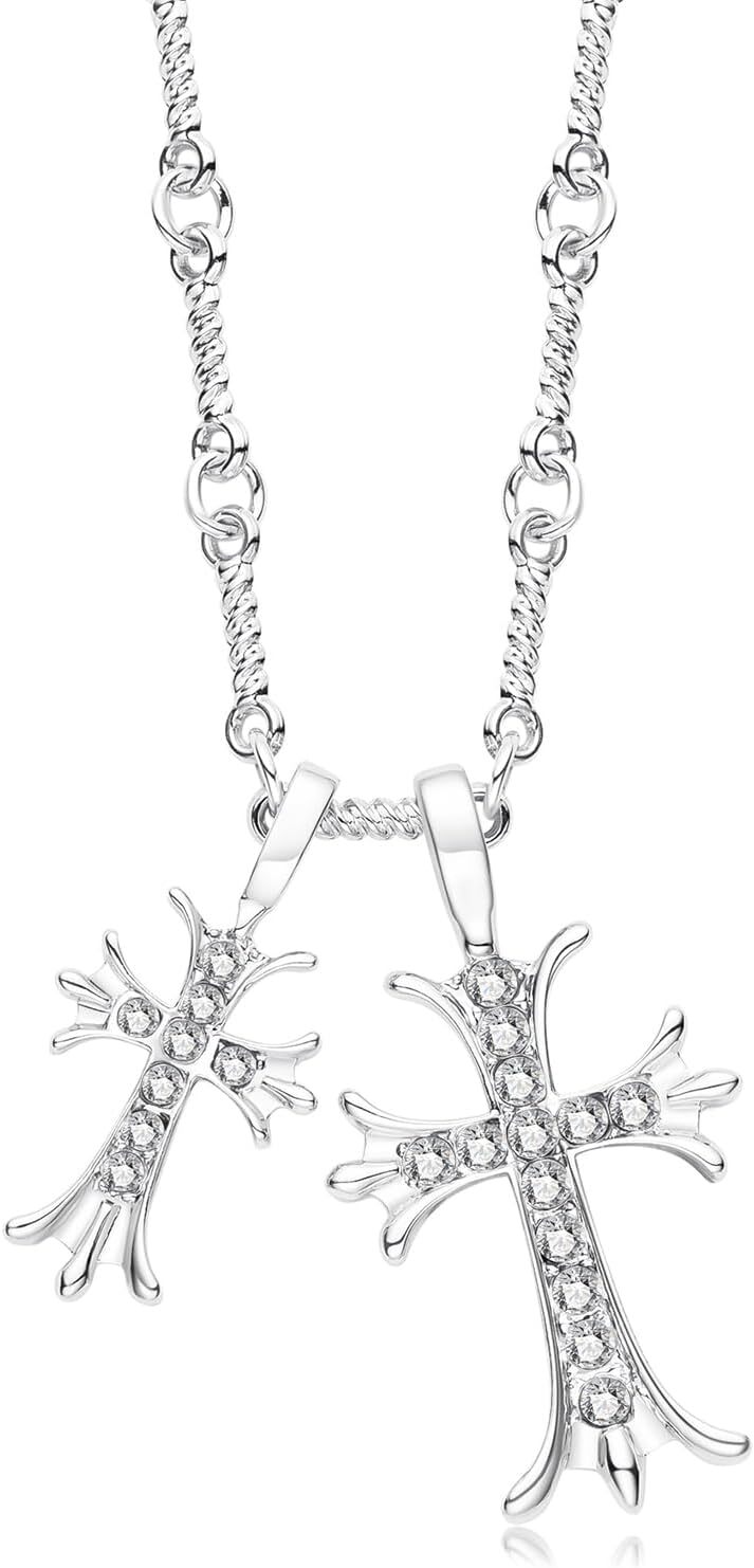 Cross Necklace Silver Double Cross Necklace Rhinestone Y2K Cross Necklace Choker