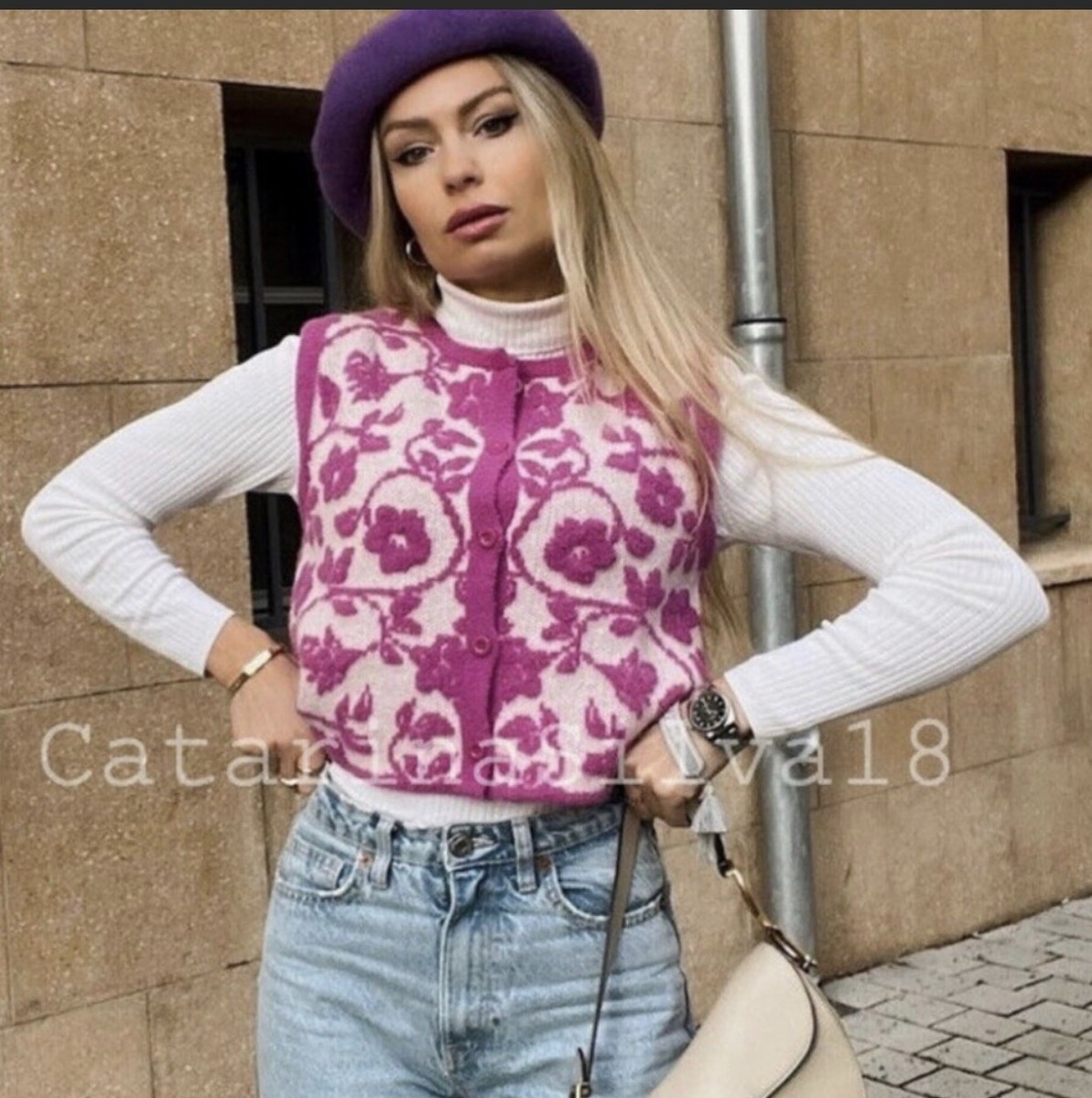 ZARA Floral Jacquard knit vest 3859/015 Small | eBay ZARA Floral Jacquard knit vest 3859/015 Small | eBay