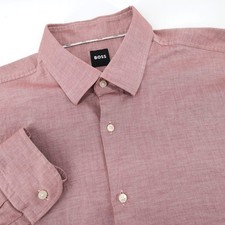 BOSS Hugo Boss Red Slim Fit Stretch Dress Shirt Mens XL Long Sleeve Button Down