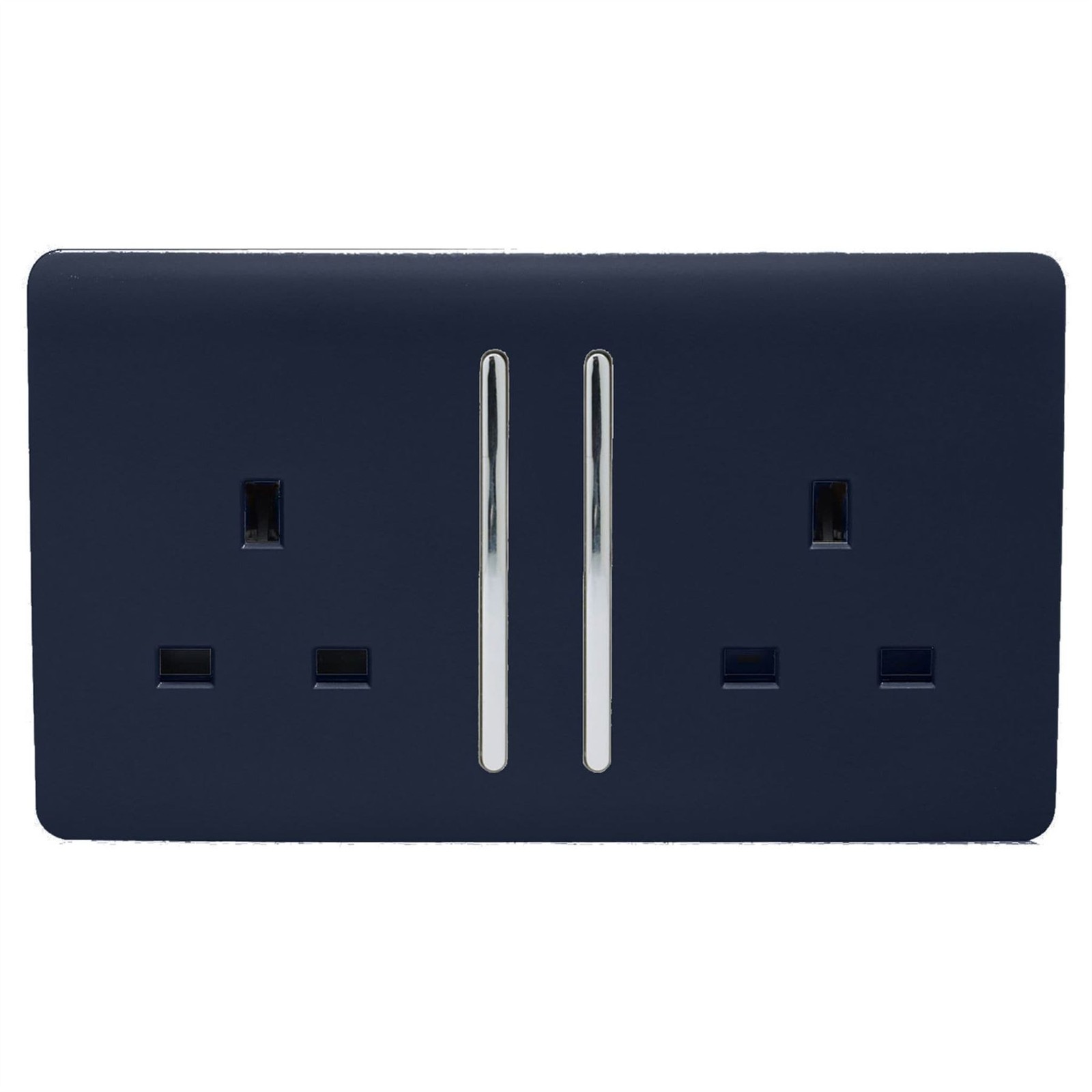Trendi 2 Gang Artistic Modern Glossy 13 Amp Switched Tactile Plug Socket Navy - Image 2