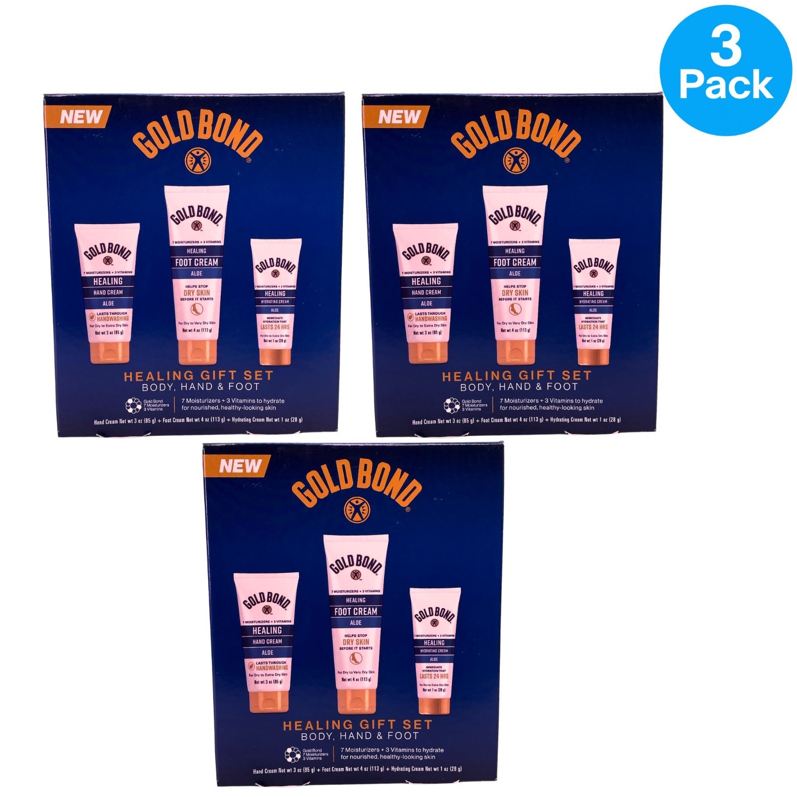 Gold Bond Healing Body Hand Foot Cream Aloe Gift Set 3 Pack 