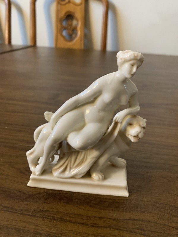 VINTAGE/ANTIQUE  CAPODIMONTE NUDE LADY SITTING ON ANIMAL