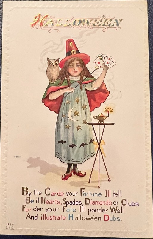 Stunning Antique Halloween Postcard Nash H 14 Girl Witch Owl Cards Great Cond