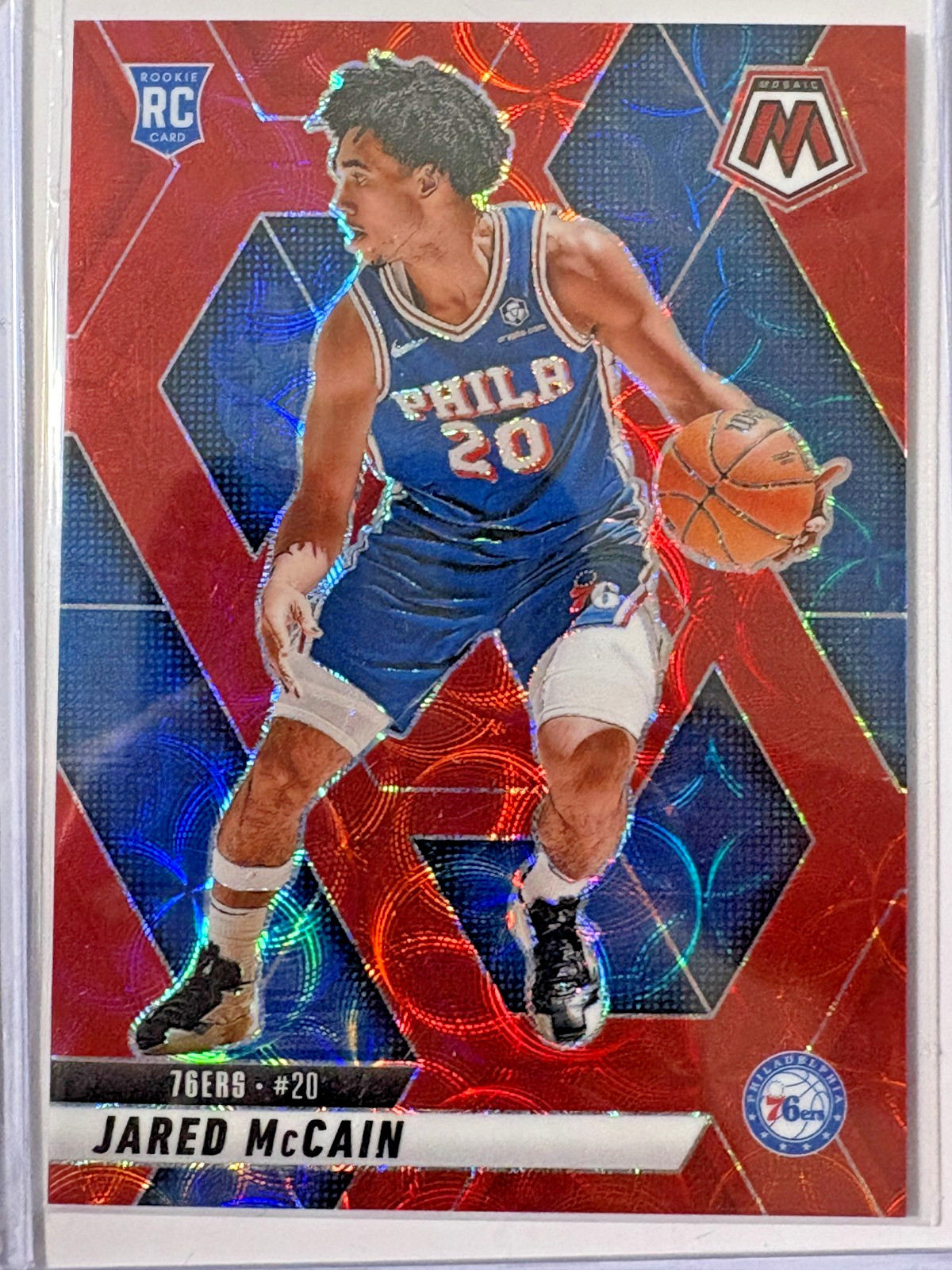 Jared McCain 2024-25 Panini Mosaic International Red #228 76ers!  29/75 (RC)