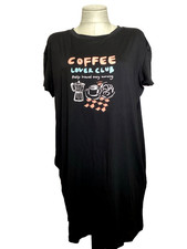 JOYSPUN SLEEPSHIRT Black "Coffee" Screen Print Knit Knee Length GOWN Sz 2X/3X 