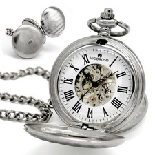Double Hunter Silver Roman Numerals Hand-winding Mechanical Pocket Watch Gifts