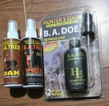Hunter's Edge LOT B.A. TREE Cover Scent PINE + OAK Acorn & B.A. DOE Estrous Lure