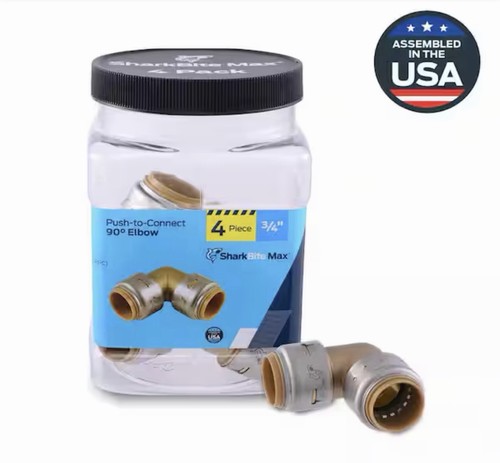 New SharkBite 3/4" x 3/4" Push-To-Connect 90 Degree Elbow Brass Fittings 4-Pack