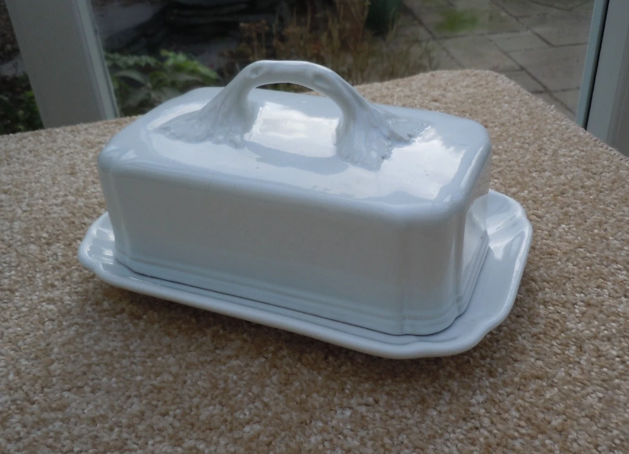 WM Bartleet & Sons Butter Dish Plate with Lid White Lidded Porcelain
