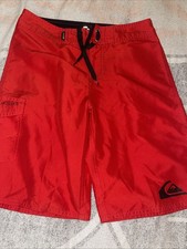 Quiksilver Red Shorts Youth Boys Size 26 Regular Fit Quick Dry Swim Trunks Surf