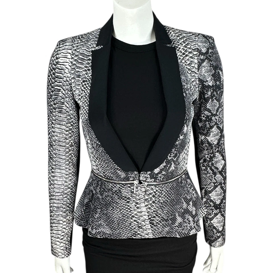 Rebecca Taylor Peplum Blazer 女式 0 码蛇爬行动物印花 100% 真丝贴合 — 第 2/4 张图片