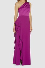 Adrianna Papell Women's Pink One-Shoulder Draped Satin-Trim Gown Dress Size 2