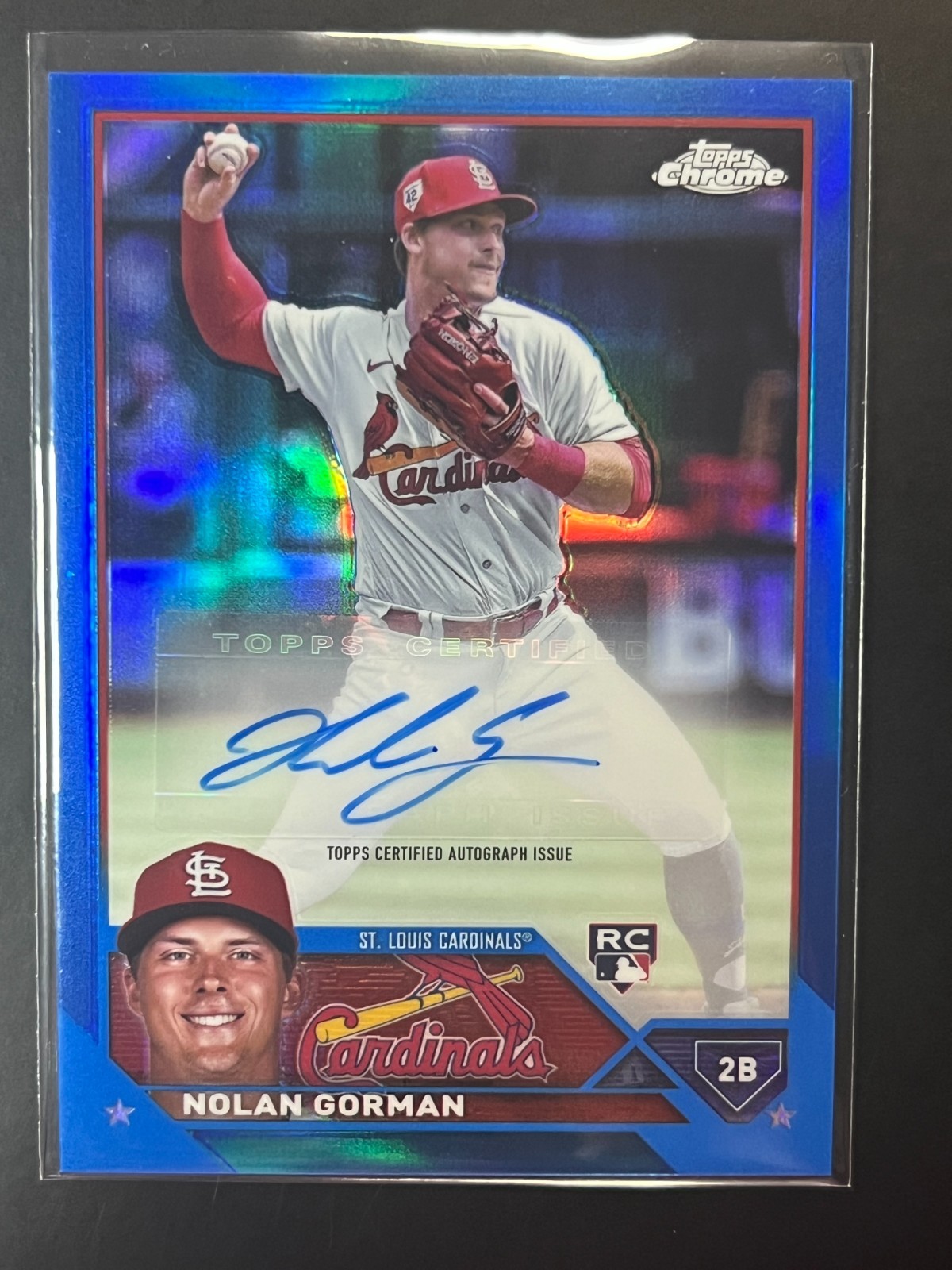2023 Topps Chrome Autographs #AC-NG Nolan Gorman Blue /150 (RC) Cardinals
