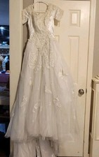 Mori Lee Womens Wedding Dress Sz 4 Sequin Pearls Lace