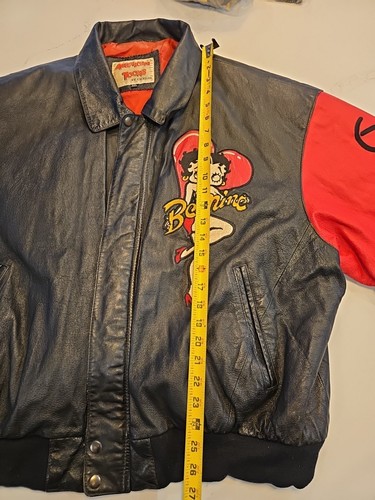 Betty Boop Herren 3XL rot schwarz Lederjacke American Toons bestickt - Bild 6 von 6