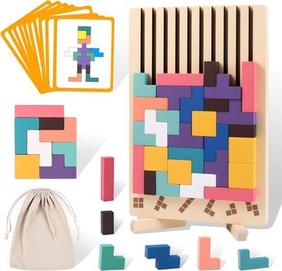 3D Holz Stapelpuzzle Spielzeug Montessori Blöcke Spiel für Kinder & Erwachsene 