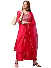 GoSriKi Women's Cotton Blend Solid Straight Kurta with Palazzos  Dupatta DH...