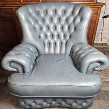 Chesterfield Duck Egg Blue High Wing Back Leather Armchair - FREE UK SHIPPING 🚛