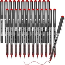 Shuttle Art RollerBall Pens, 25 Pack Red Fine Point 1 Count (Pack of 25), 