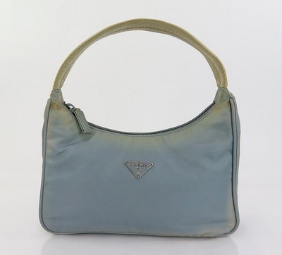 Authentic PRADA Lavender Blue Nylon Pouch Tote Hand Bag Purse