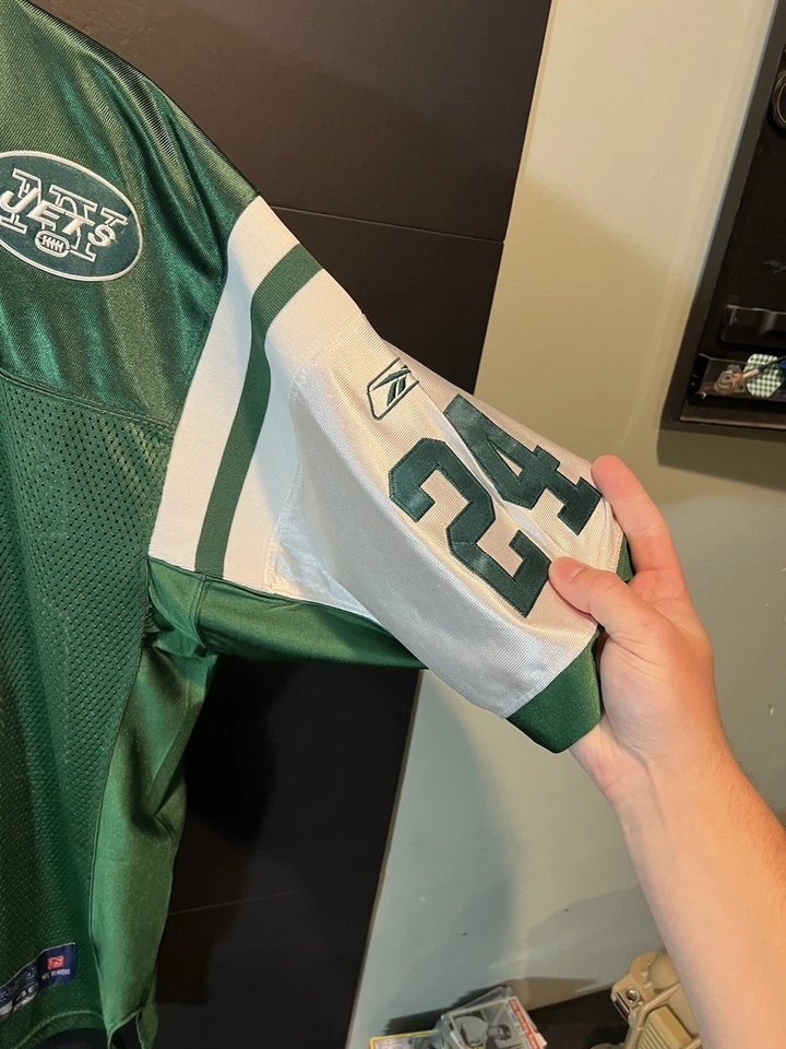 DARRELLE REVIS REEBOK 纽约 JETS 球衣 男式 尺码 48 绿色 REEBOK #24 现场 — 第 2/4 张图片