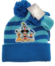 Disney 100 Mickey Mouse Friends Beanie Hat Mittens Set Toddler 2-4T Blue NEW