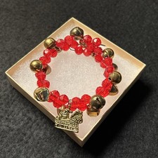 bells bracelet Christmas wrap style bead bracelet Red gold tone plastic