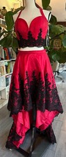 NWT Sherri Hill Ladies size 10 Red with Black Lace 2-piece High-Low Formal Gown