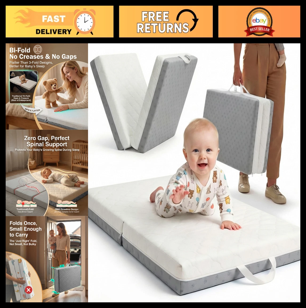 3-Inch Thick Memory Foam Pack and Play Mattress, Portable Baby Playpen Bed, Wash
