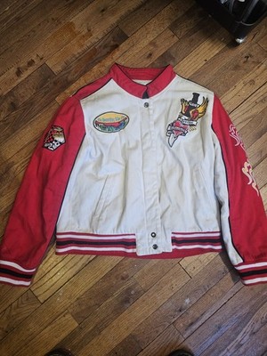 Red Fox Wool Blend Crop Varsity Patchwork Graphic Retro Y2k Jacket Sz med