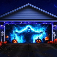 Halloween Garage Door Cover Decorations Large Scary Ghost Party Gate Backdrop US