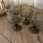Pfaltzgraff USA Village Etched Wine Water Goblets brown  1970s set-4 6 in — photo 6
