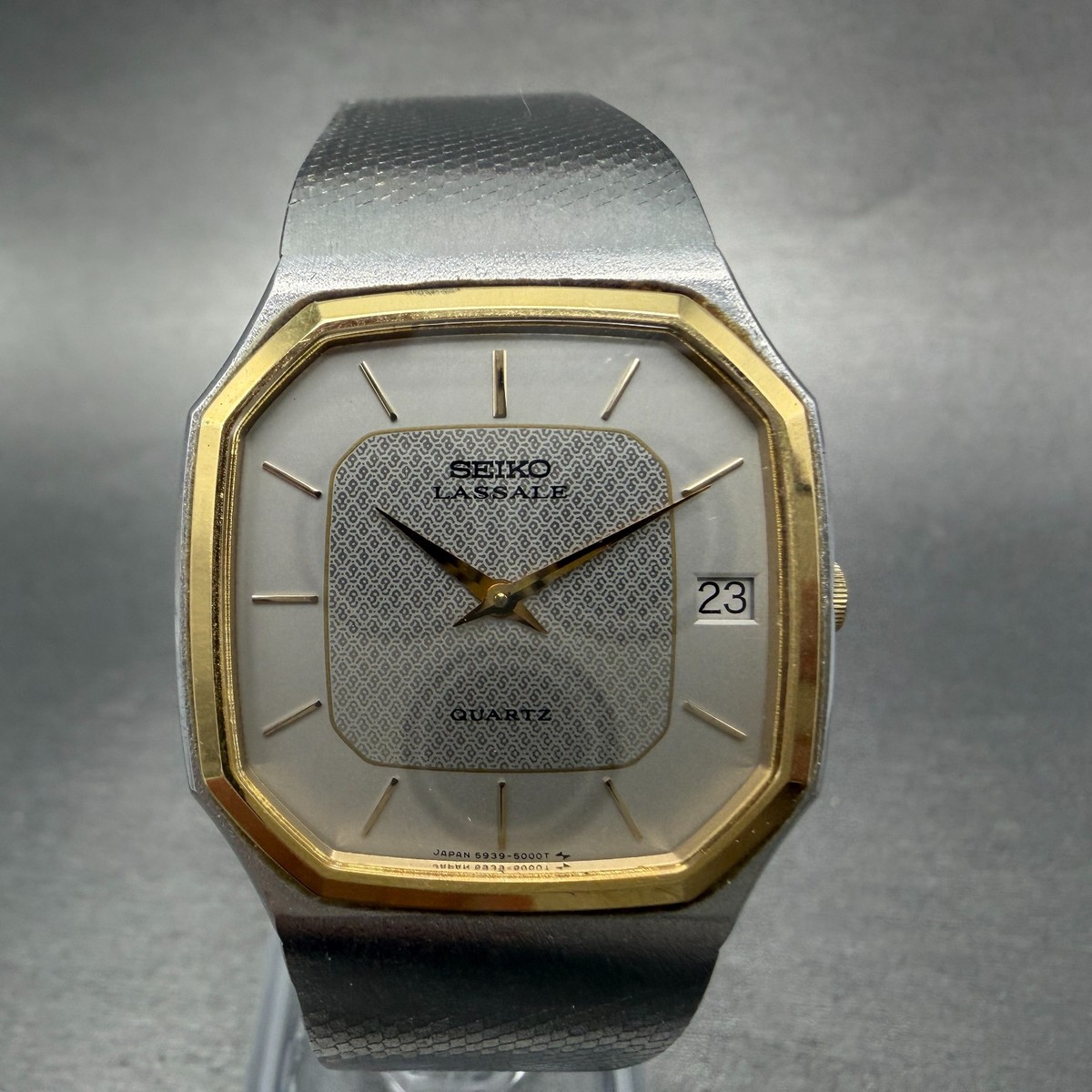 Seiko Lassale Watch Men 30mm Silver Dial Two Tone Octagon 5939