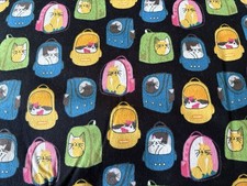 Cats In Backpacks - Super Snuggle Cotton Flannel Fabric - 3.917 Yards Uncut NEW
