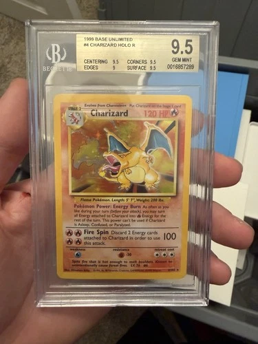 Pokemon Charizard Holo Rare Beckett 9.5 Display Base Set Unlimited 4/102