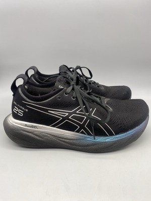 Asics Gel Nimbus 25 Women Size 9.5 Black Platinum Lace up Running Sneakers Shoes