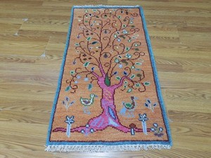 Turkish Oushak(Tree Of Life)Birds  Multicolored Handmade Bohemian Rug 2x4.1