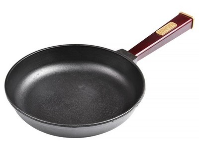 Brizoll Gusseisen Bratpfanne 22 cm Induktion Pfanne Eisenpfanne Holzgriff- Bordo